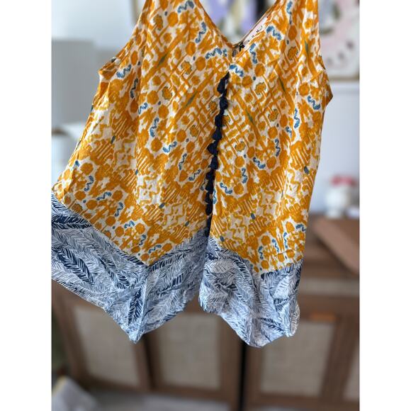 NWT THML Tasseled Front Handkerchief Hem Tank Top Yellow Blue Womens Size Large - Picture 6 of 9